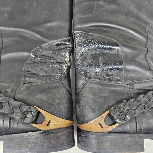 GOLDEN GOOSE Tall Leather Boots Clamp Heel Black Women's 38 US 7, 7.5 Equestrian - Picture 9 of 16